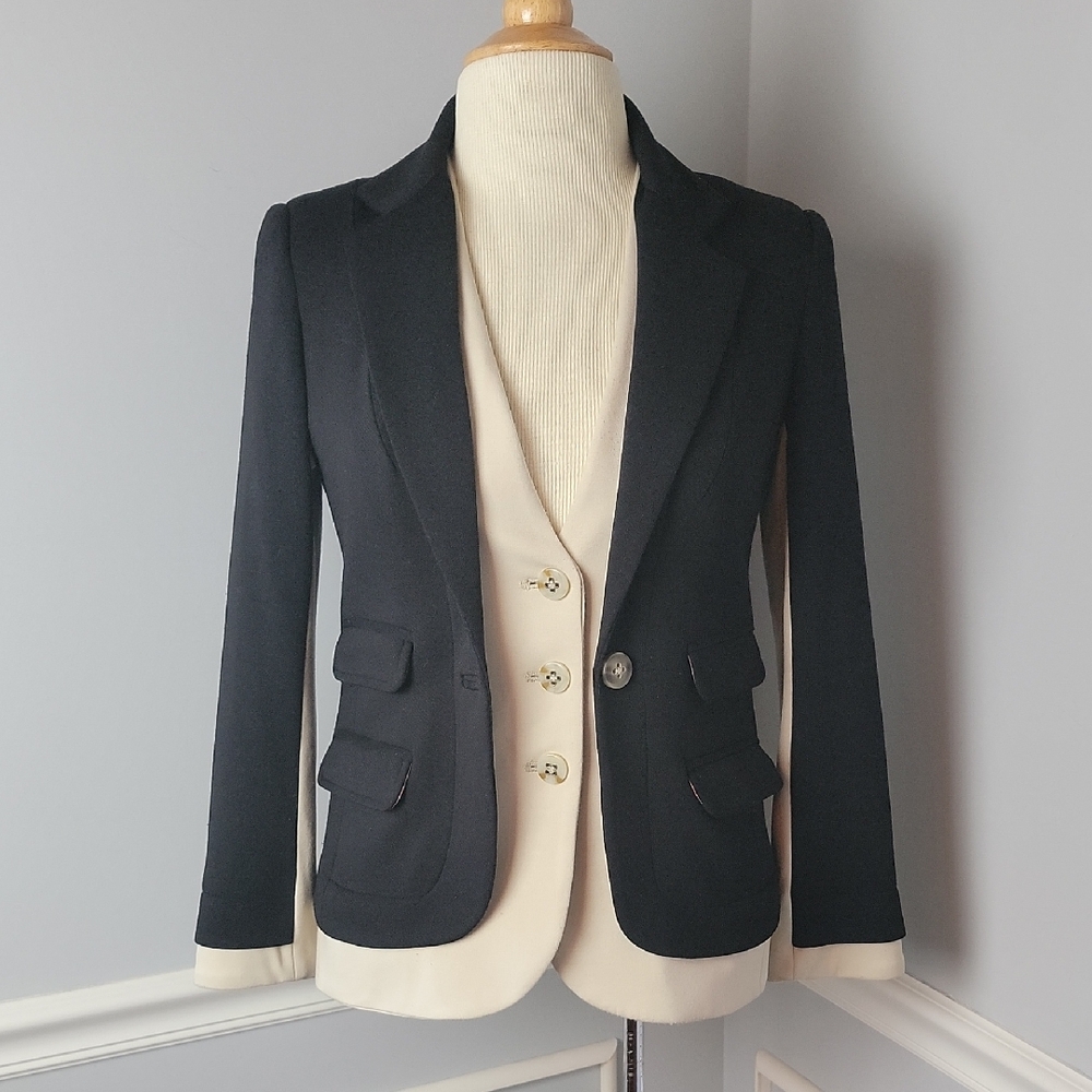 CARTONNIER | ANTHRO Black Cream Layered Knit Office‎ Casual Academia Blazer 2